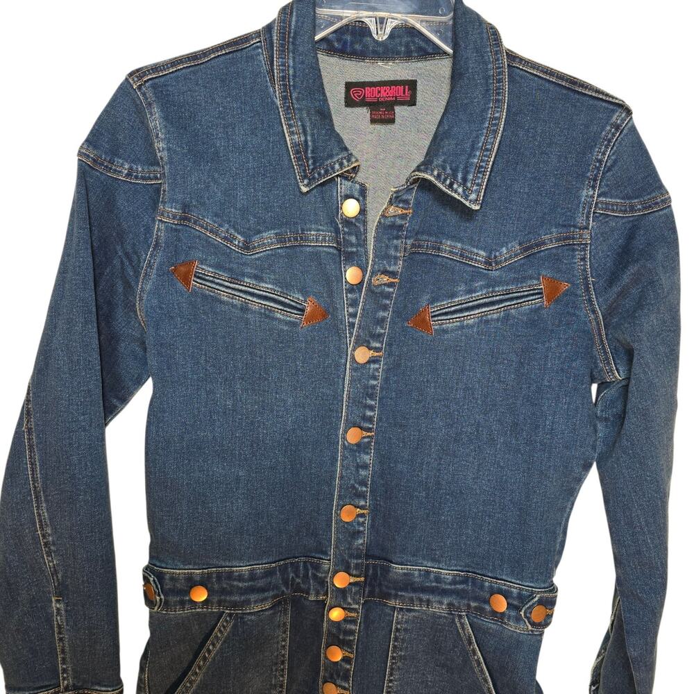 Rock & Roll Denim Womens Small Denim Long Sleve Jumpsuit Boiler Suit Blue Retro - Picture 3 of 8